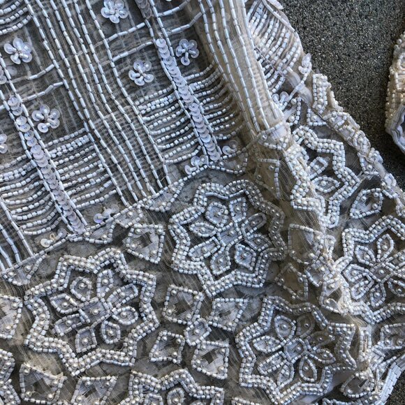 Black Tie Oleg Cassini Beaded Jacket M Women's 100% Silk Beige Sequined Designer - Picture 7 of 9